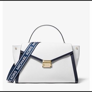 Whitney Large Logo Pebbled Leather Satchel